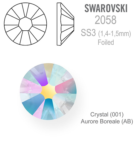SWAROVSKI ELEMENTS No Hot-Fix FOILED velikost SS3 barva CRYSTAL 001 AURORE BOREALE (AB). Balení 40Ks.