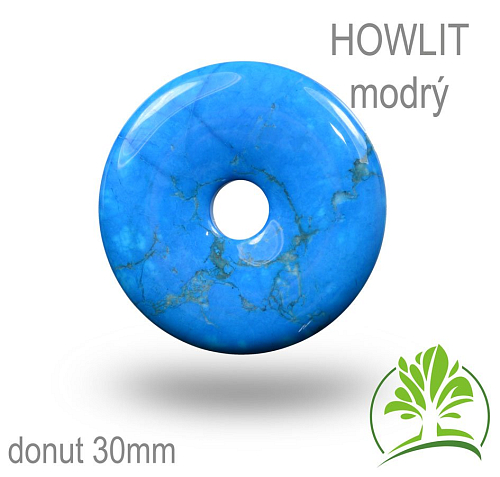 Magnezit (Howlit) modrý barvený donut-o pr. 30mm tl.4,5mm.