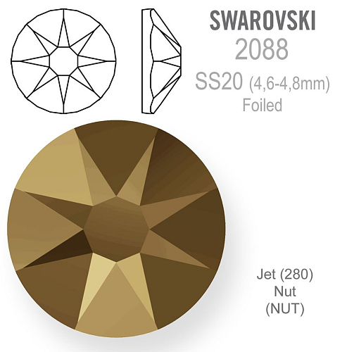 SWAROVSKI XIRIUS FOILED velikost SS20 barva JET NUT