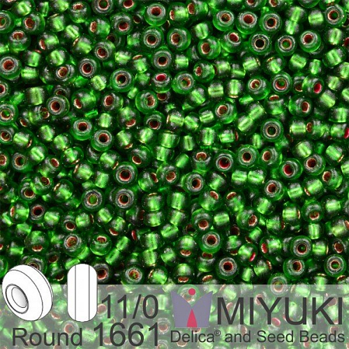 Korálky Miyuki Round 11/0. Barva 1661 Dyed SF Rose S/L Leaf Green. Balení 5g. 