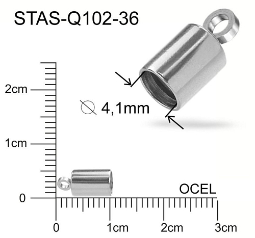 Koncovka s očkem CHIRURGICKÁ OCEL ozn.-STAS-Q102-36. velikost 9,0 x5,0mm otvor pr.4,1mm.