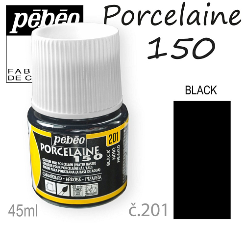 Barva na porcelán vypalovací  Pébeo Porcelaine 150. Odstín č.201 Black. Balení 45 ml.