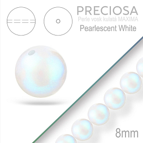 Preciosa Perle voskovaná kulatá MAXIMA Pearlescent White velikost 8mm. Balení návlek 15Ks.
