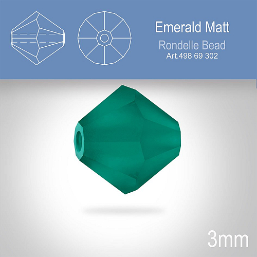 PRECIOSA Bicone (sluníčko) velikost 3mm. Barva EMERALD MATT. Balení 40ks