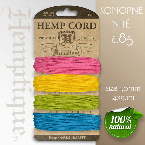 Konopná nit HEMP CORD síla nitě 1,0mm. Balení 4x9,1m. Barva č.85 Razzle Dazzle