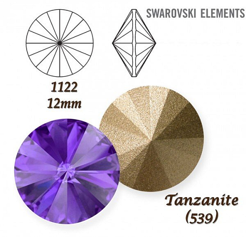SWAROVSKI ELEMENTS RIVOLI 1122  barva TANZANITE (539) velikost 12mm.