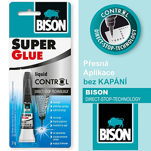Lepidlo BISON liquid CONTROL. Čiré lepidlo navržené pro rychlé,  pevné a přesné lepení. Balení 3g