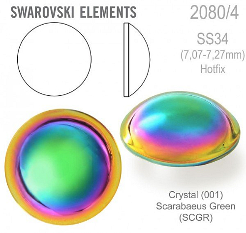 Swarovski 2080/4 Cabochon Round velikost SS34 barva Crystal SCARABGRE Hotfix.