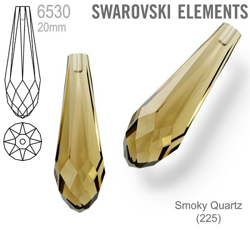 SWAROVSKI 6530 Pure Drop Pendant velikost 20mm. Barva Smoky Quartz 
