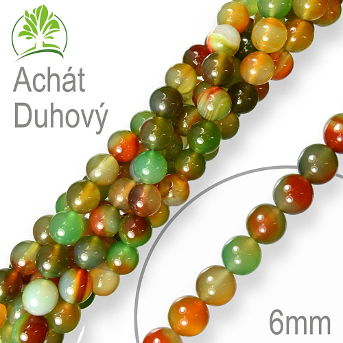 Korálky z minerálů  Achát Duhový přírodní polodrahokam. Velikost pr.6mm. Balení 12Ks.