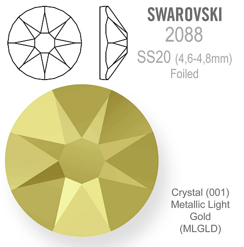 SWAROVSKI XIRIUS FOILED velikost SS20 barva CRYSTAL METALLIC LIGHT GOLD 