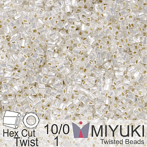 Korálky Miyuki Hex Cut Twisted Bugle 2,2x2,2mm. Barva 1 Silverlined Crystal. Balení 5g.