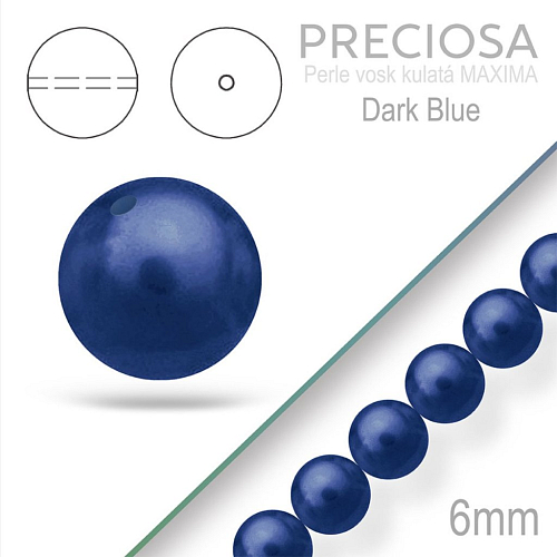 PRECIOSA Voskované Perle barva DARK BLUE velikost 6mm. Balení návlek 21Ks. 