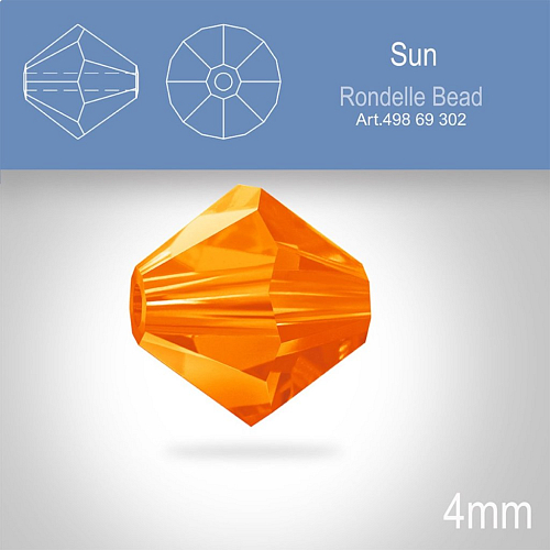 PRECIOSA Bicone MC BEAD (sluníčko) velikost 4mm. Barva SUN. Balení 30ks