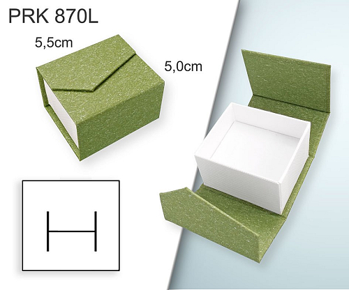 Krabička na šperky. Materiál papír . Ozn. PRK 870L. Velikost 5,5x5,0cm. Barva Zeleno/Bílá s překlopem