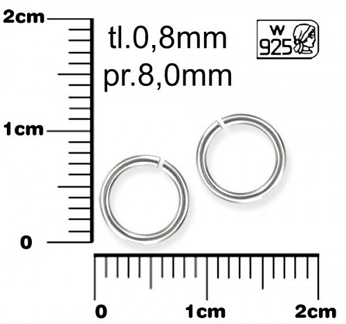 Spojovací kroužek . Velikost 0,8x8,0mm. Materiál STŘÍBRO AG925.