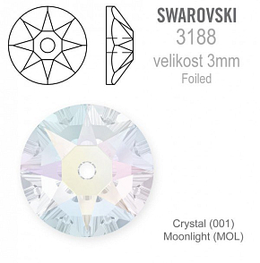 Swarovski 3188 XIRIUS Lochrose našívací kameny velikost pr.3mm barva Crystal Moonlight