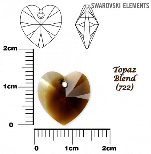 SWAROVSKI Heart Pendant barva TOPAZ BLEND velikost 14,4x14mm.