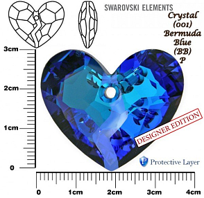SWAROVSKI  6263 Forever 1 Heart barva CRYSTAL BERMUDA BLUE (BB)+Protective velikost 36mm.