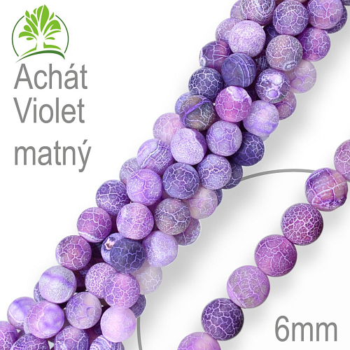 Korálky z minerálů Achát Violet matný.  Velikost pr.6mm. Balení 12Ks.