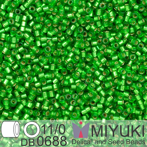 Korálky Miyuki Delica 11/0. Barva Dyed SF S/L Green DB0688. Balení 5g.