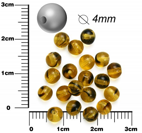 Korálky mačkané KULIČKA pr.4mm barva průhledná žlutá tygrovaná 60040. Balení 120Ks.