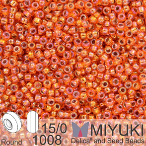 Korálky Miyuki Round 15/0. Barva 1008 S/L Orange AB. Balení 5g