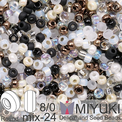 Korálky Miyuki Round 8/0. Barva MIX 24 Granite. Balení 5g