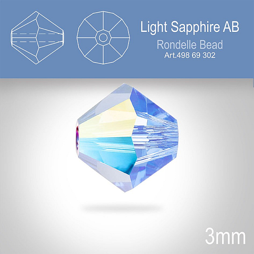 PRECIOSA Bicone (sluníčko) velikost 3mm. Barva LIGHT SAPPHIRE AB. Balení 40ks