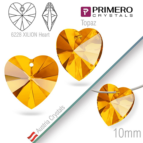 Korálky PRIMERO Crystals. Tvar 6228 XILION Heart. Barva Topaz. Velikost 10mm