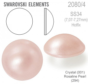 Swarovski 2080/4 Cabochon Round velikost SS34 barva Crystal (001) Rosaline Pearl (294) Hotfix.