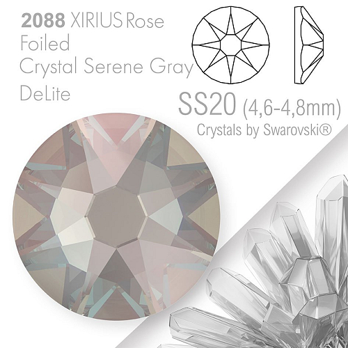 SWAROVSKI  XIRIUS Rose 2088 Foiled. Barva Crystal Serene Gray DeLite velikost SS20 (4,6-4,8mm). Balení 15Ks.