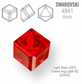 SWAROVSKI ELEMENTS 4841 Angled Cube (zkosená kostka) barva LIGHT SIAM (227) Comet Arg. Light VZ (CAVZ) velikost 4mm.