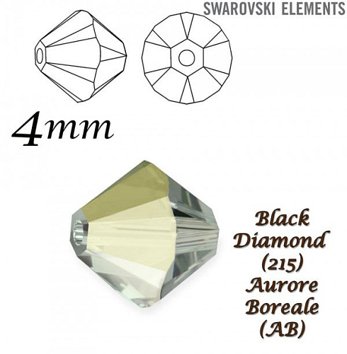 SWAROVSKI XILION BEAD 5328 barva BLACK DIAMOND AURORE BOREALE velikost 4mm. Balení 20Ks.