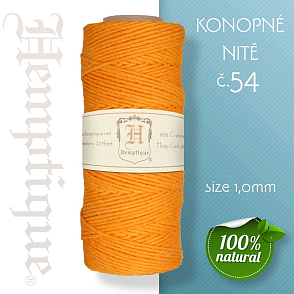 Konopná nit HEMP CORD síla nitě 1,0mm. METRÁŽ Barva č.54 Žlutá