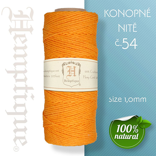 Konopná nit HEMP CORD síla nitě 1,0mm. METRÁŽ Barva č.54 Žlutá