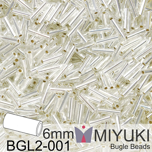 Korálky Miyuki Bugle Bead 6mm. Barva BGL2-001 Silverlined Crystal. Balení 10g.