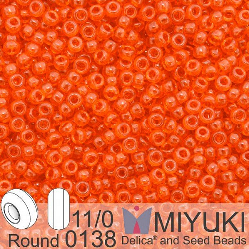 Korálky Miyuki Round 11/0. Barva 0138 Tr Orange. Balení 5g