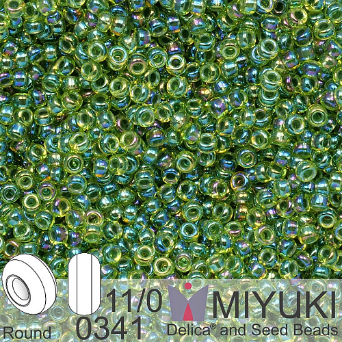 Korálky Miyuki Round 11/0. Barva 0341 Green Lined Chartreuse AB. Balení 5g.