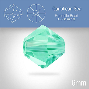PRECIOSA Bicone MC BEAD (sluníčko) velikost 6mm. Barva CARIBBEAN SEA. Balení 18ks .