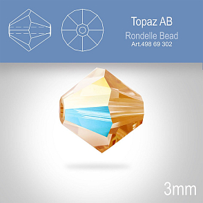 PRECIOSA Bicone (sluníčko) velikost 3mm. Barva TOPAZ AB. Balení 40ks
