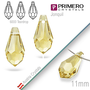 Přívěsky PRIMERO Crystals . Tvar 6000 Teardrop. Barva Jonquil. Velikost 11mm