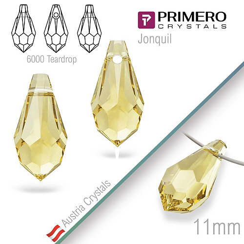 Přívěsky PRIMERO Crystals . Tvar 6000 Teardrop. Barva Jonquil. Velikost 11mm