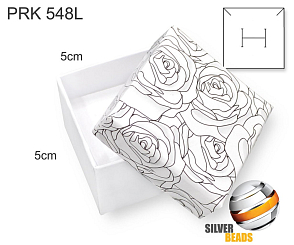 Krabička na šperky. Materiál papír . Ozn. PRK 548L. Velikost 5x5cm. Barva Bílá s kresbou růží.