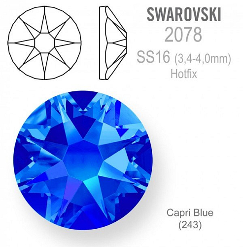 Swarovski xirius rose HOTFIX 2078 velikost SS16 barva Capri Blue 