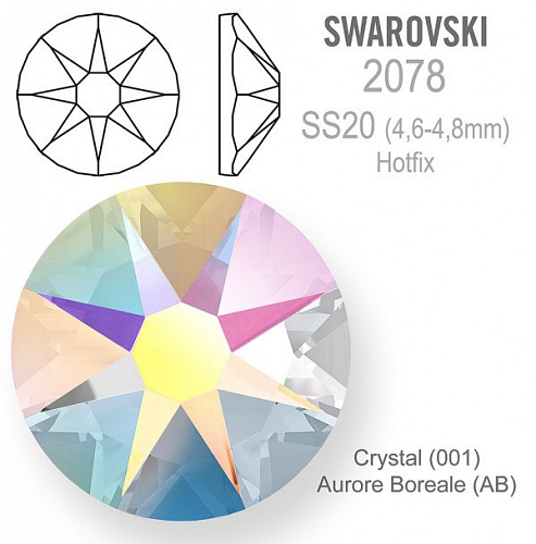 SWAROVSKI xirius rose HOTFIX 2078 velikost SS20 barva Crystal Aurore Boreale 