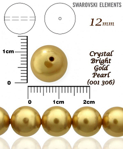 SWAROVSKI 5811 Voskované Perle barva CRYSTAL BRIGHT GOLD PEARL velikost 12mm. 