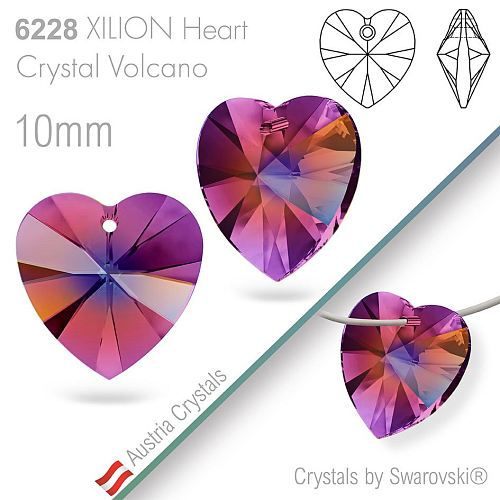 Swarovski XILION Heart 6228. Barva Crystal Volcano. Velikost 10mm