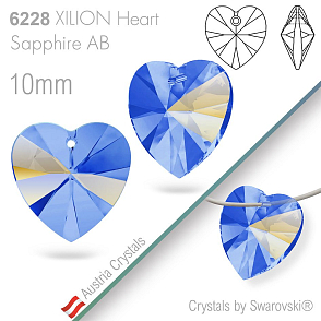 Swarovski XILION Heart 6228. Barva Sapphire AB. Velikost 10mm