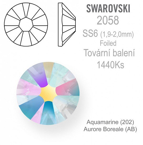 Swarovski XILION Rose FOILED 2058 velikost SS6 barva Crystal Aurore Boreale tovární balení
